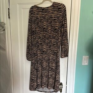 LOFT Black and Tan zebra print open back Dress
